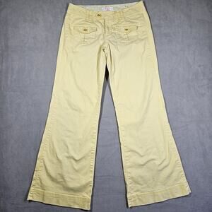 Y2K Nori Pants Womens 7 Wide Flare Bell Bottoms Yellow Low RIse Preppy Gorpcore